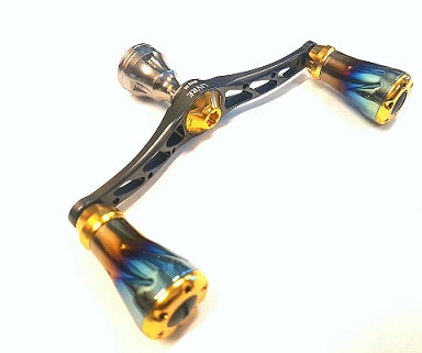 LIVRE Wing98 Daiwa 用 美品 Livre Custom Titanium Double Handle (Gun Metal x Burnt Tip x Gold